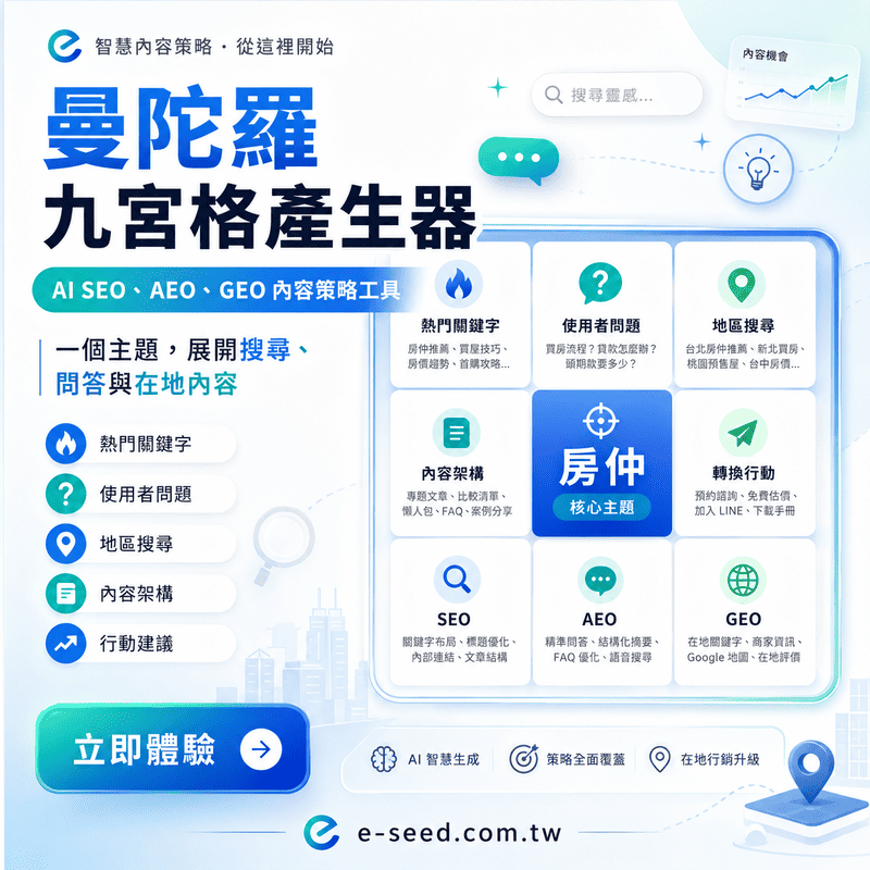 曼陀羅九宮格產生器｜AI SEO、AEO、GEO 內容策略工具